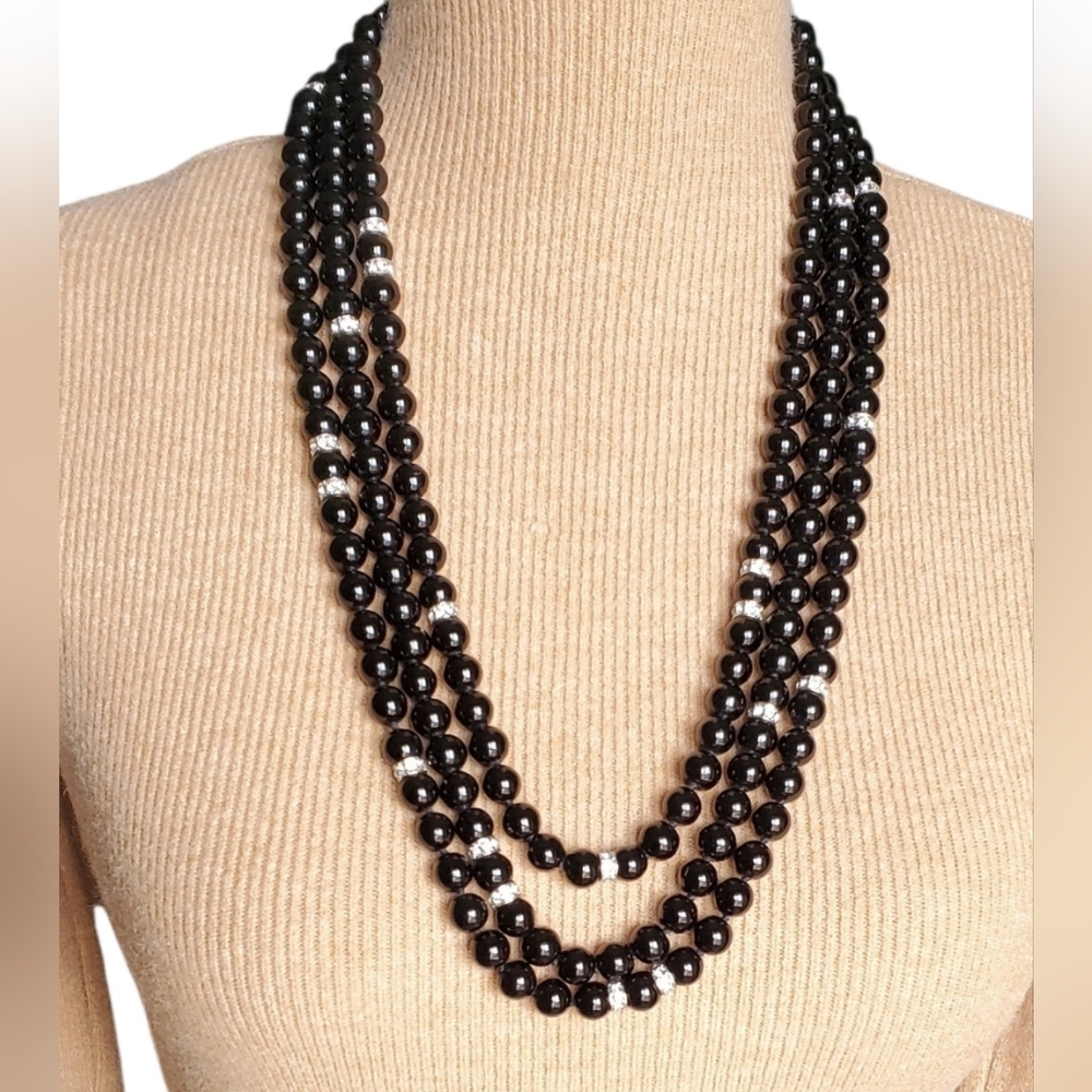 Vtg. Designer Statement Black Glass Beads Necklace by Banana Republic